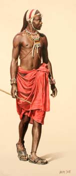 Samburu Warrior, colored pencil ,30 x 13